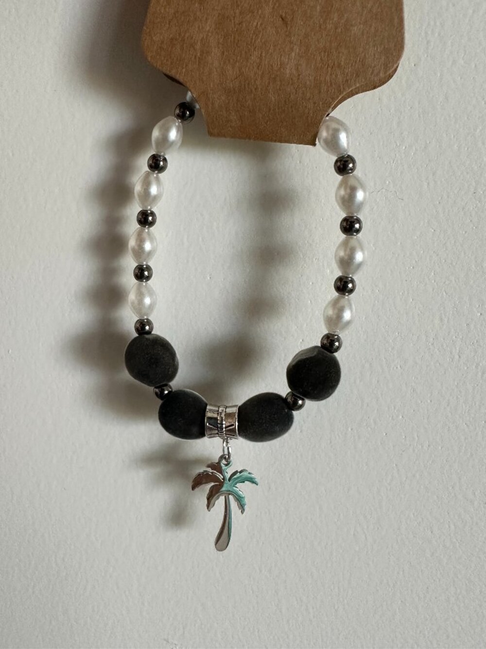 Hawaiian Velvet Mgambo Seed bracelet with Palm Tree Charm-Handcrafted in Hawaii